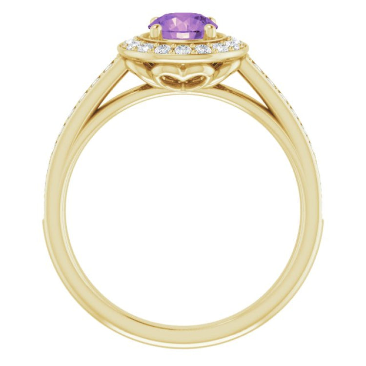 14K Yellow Natural Amethyst & 1/3 CTW Natural Diamond Ring