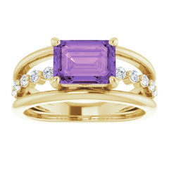 14K Yellow Natural Amethyst & 1/5 CTW Natural Diamond Ring