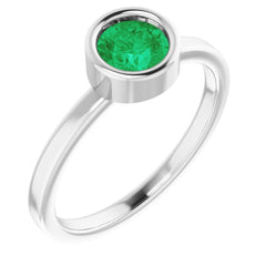 Rhodium-Plated Sterling Silver 5.5 mm Natural Emerald Ring