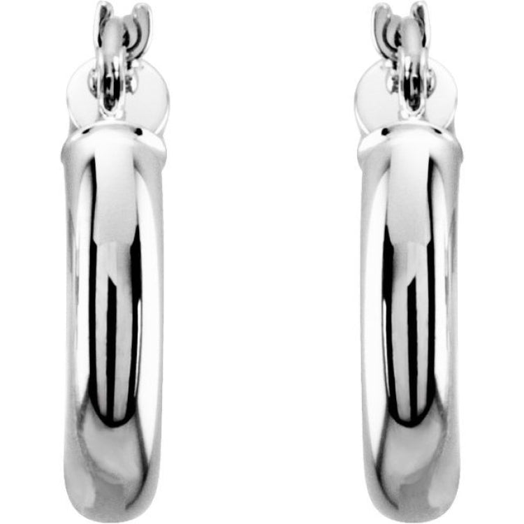 14K White 15 mm Tube Hoop Earrings