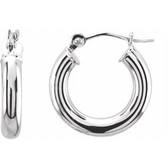 14K White 15 mm Tube Hoop Earrings