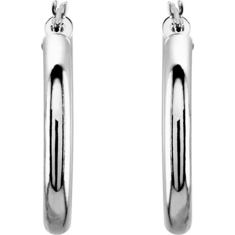 14K White 25 mm Tube Hoop Earrings