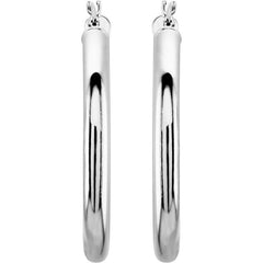14K White 30 mm Tube Hoop Earrings