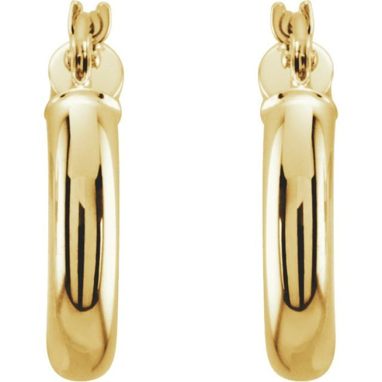 14K Yellow 15 mm Tube Hoop Earrings
