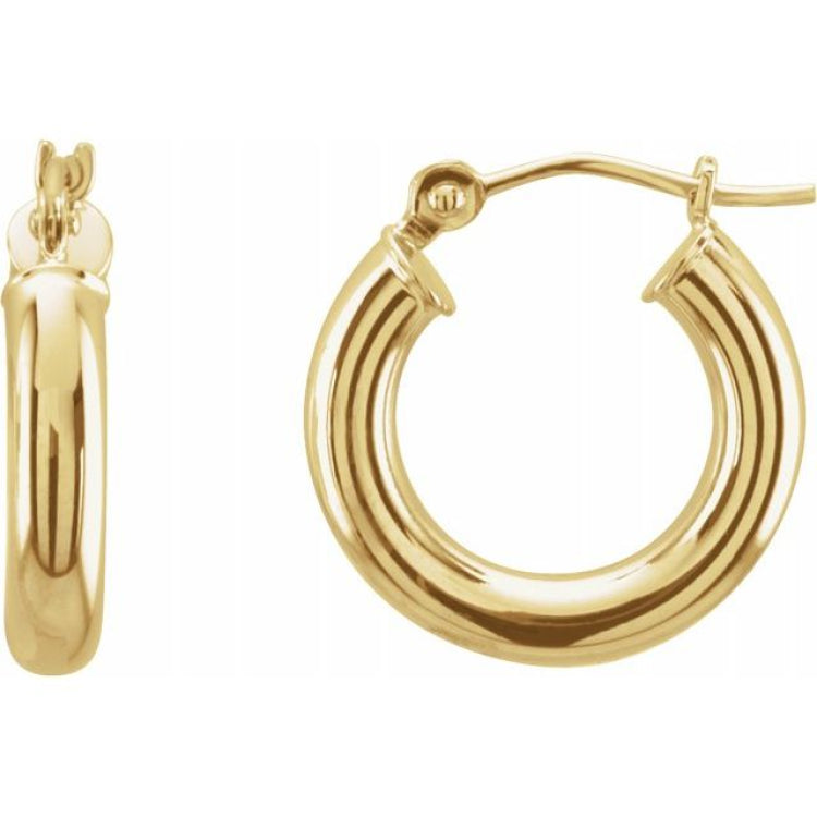 14K Yellow 15 mm Tube Hoop Earrings