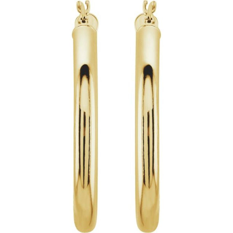 14K Yellow 30 mm Tube Hoop Earrings