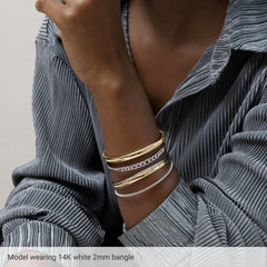 14K Yellow Engravable 2 mm Half Round Bangle 7 1/2" Bracelet