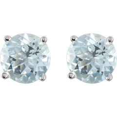 14K White Gold 6 mm Natural Aquamarine Earrings