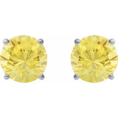 14K White Gold 4 mm Natural Yellow Sapphire Earrings