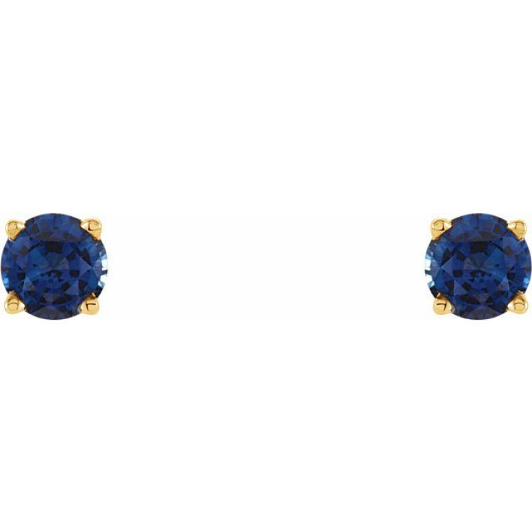 14K Yellow Gold 4 mm Natural Blue Sapphire Earrings