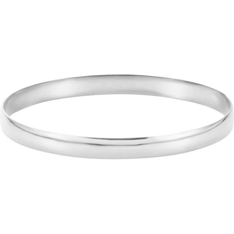 14K White Engravable 6 mm Half Round Bangle 7 1/2" Bracelet