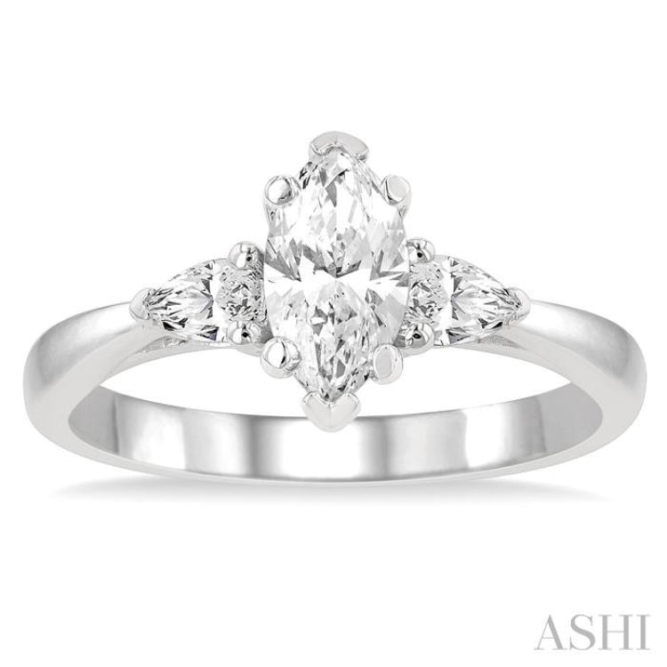 3/4 Ctw Tri-Mount Diamond Engagement Ring With 1/2 Ctw Marquise Cut Center Stone in 14K White Gold