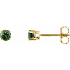 14K Yellow Gold 3 mm Natural Green Sapphire Earrings