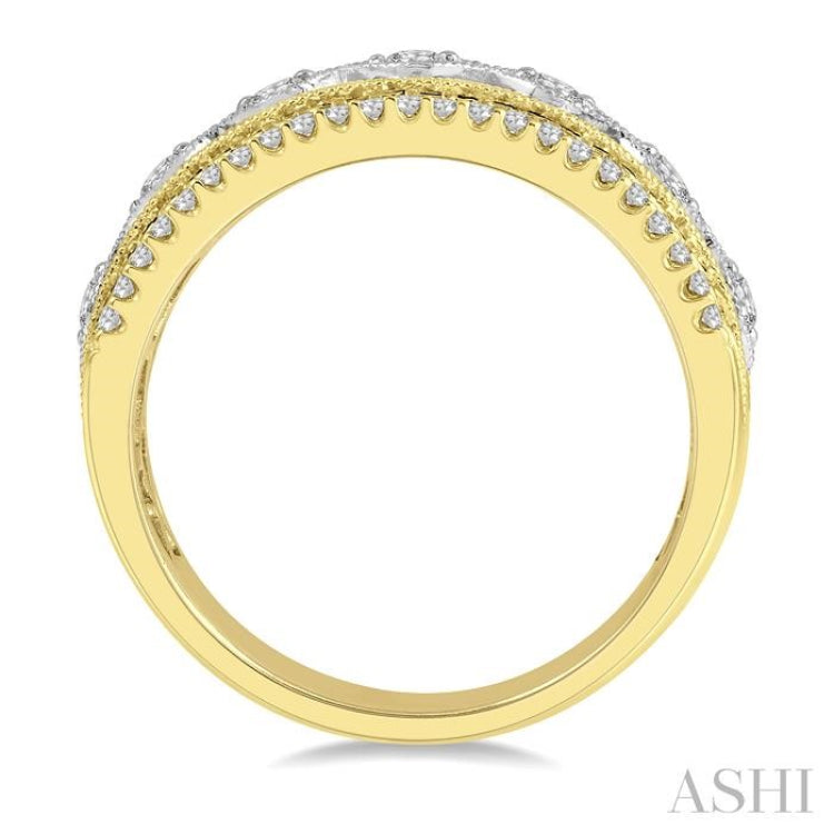3/8 Ctw Lattice Two Tone Round Cut Diamond Fashion Band in 14K Yellow and White Gold
