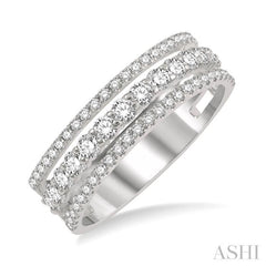 3/4 Ctw Split Triple Band Round Cut Diamond Fashion Band in 14K White Gold