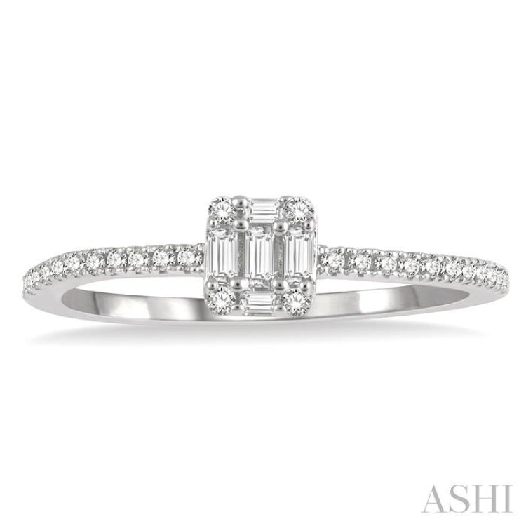 1/4 Ctw Cushion Shape Petite Baguette and Round Cut Diamond Fashion Promise Ring in 10K White Gold