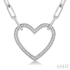 1/10 Ctw Round Cut Diamond Heart Pendant With Paperclip Chain in Sterling Silver