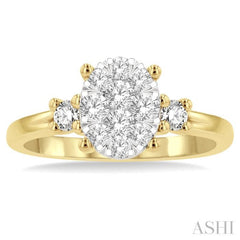 5/8 Ctw Oval Shape Lovebright Round Cut Diamond Engagement Ring in 14K Yellow and White Gold