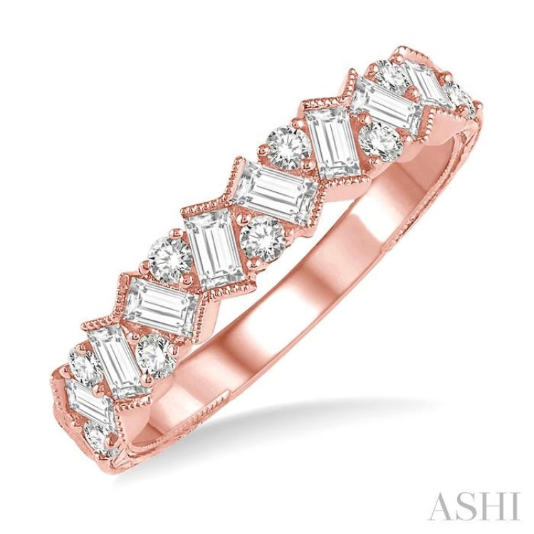 5/8 Ctw Zigzag Baguette and Round Cut Diamond Band in 14K Rose Gold