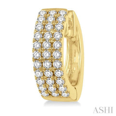 1/2 Ctw Triple Row Round Cut Diamond Huggie Petite Earrings in 14K Yellow Gold