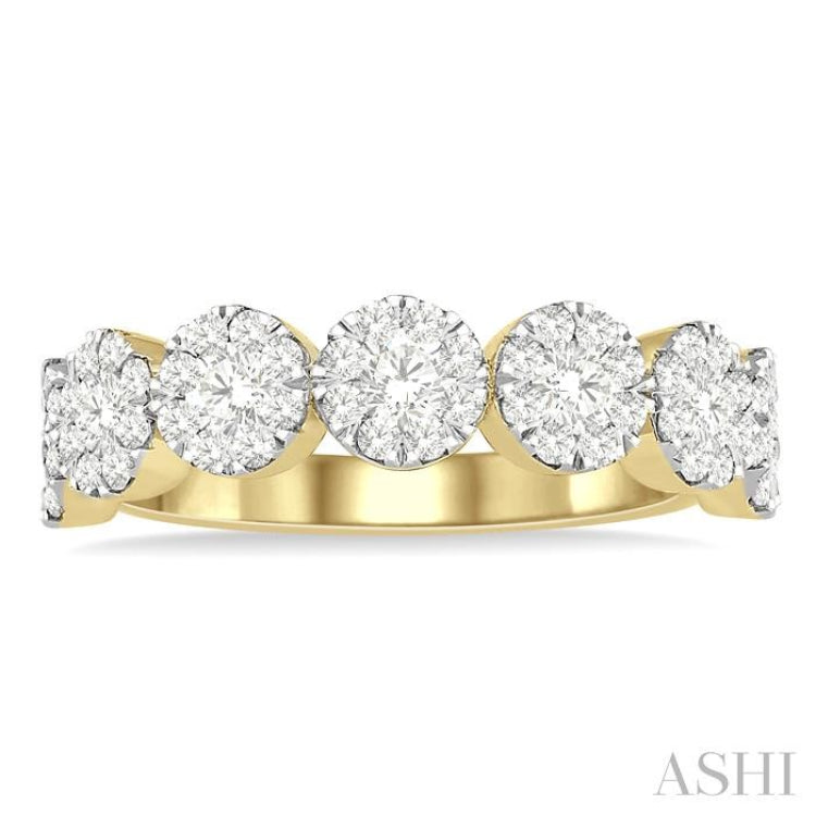 1 Ctw Jointed Circular Mount Lovebright Diamond Cluster Band in 14K Yellow and White Gold