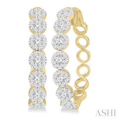 2 Ctw Lovebright Round Cut Diamond Hoop Earrings in 14K Yellow and White Gold