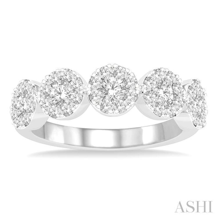1 Ctw 5-Stone Lovebright Round Cut Diamond Band in 14K White Gold