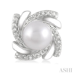 6x6 MM Round Shape Cultured Pearls and 1/50 Ctw Swirl Round Cut Diamond Earring in Sterling Silver