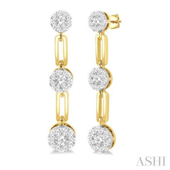3/4 Ctw Lovebright Round Cut Diamond Paperclip Link Earring in 14K Yellow and White Gold