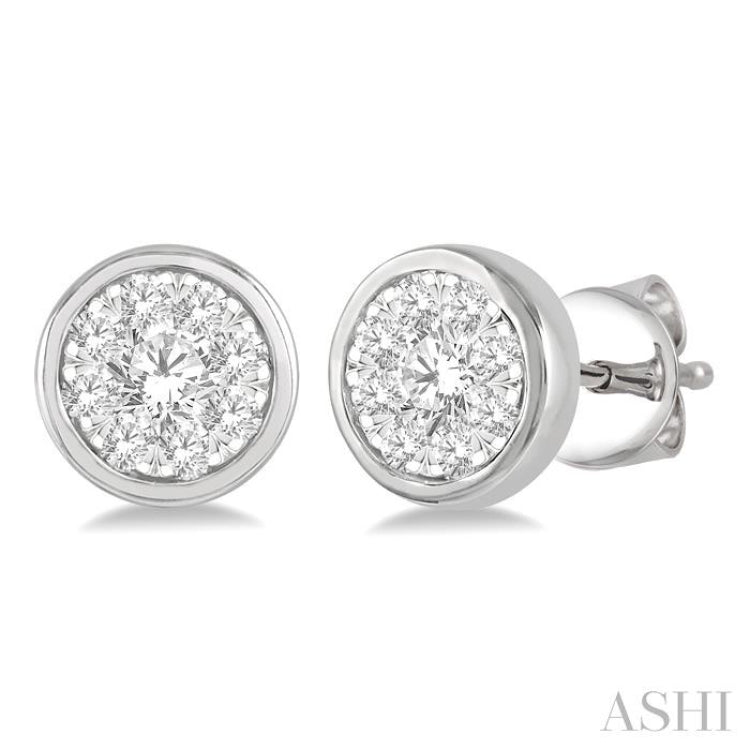 1/3 Ctw Medallion Lovebright Round Cut Diamond Bezel Stud Earring in 14K White Gold