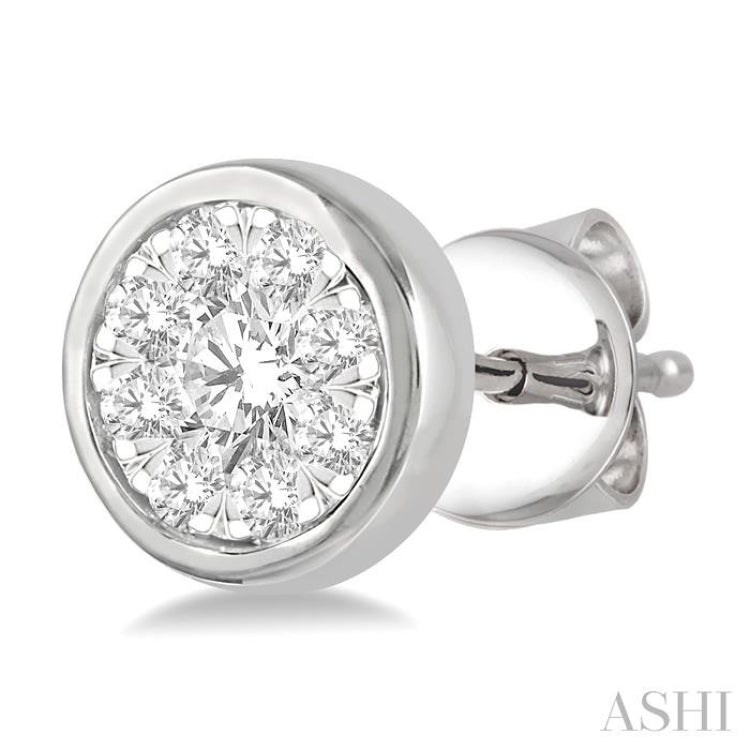 1/3 Ctw Medallion Lovebright Round Cut Diamond Bezel Stud Earring in 14K White Gold