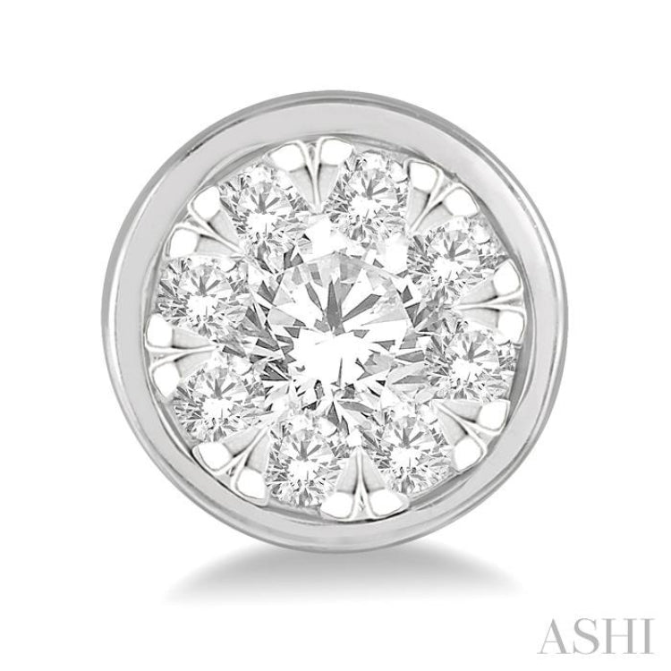 1/2 Ctw Medallion Lovebright Round Cut Diamond Bezel Stud Earring in 14K White Gold