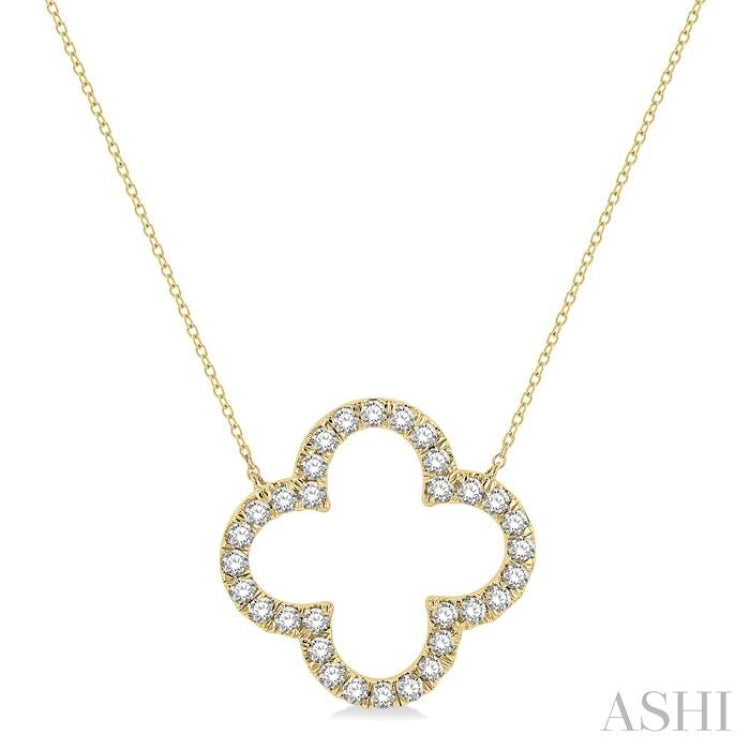 1 Ctw Clover Round Cut Diamond Pendant With Chain in 14K Yellow Gold