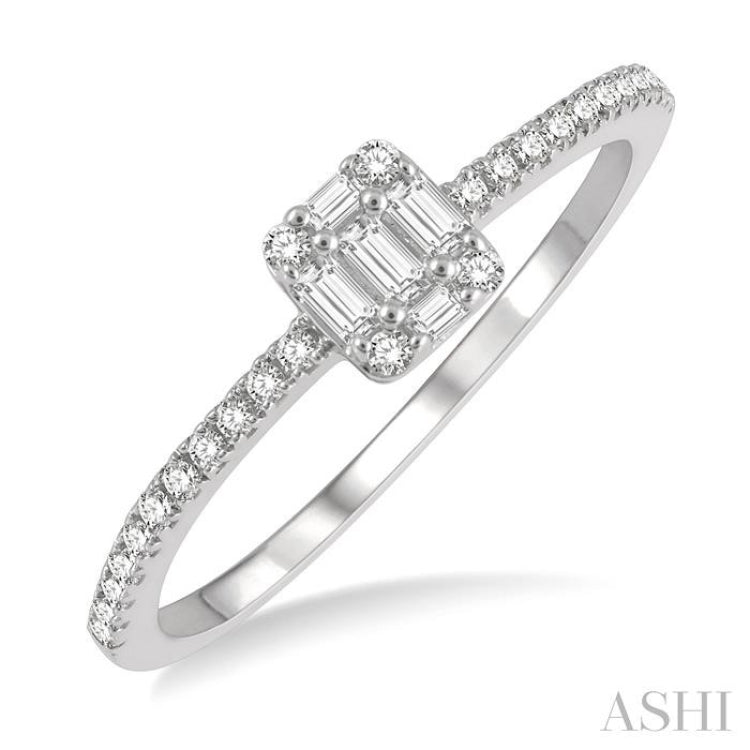 1/4 Ctw Cushion Shape Petite Baguette and Round Cut Diamond Fashion Promise Ring in 14K White Gold