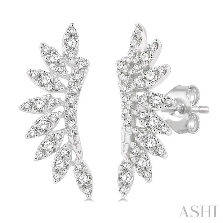 1/3 Ctw Arched Marquise Projection Single Cut Diamond Petite Fashion Earring in 14K White Gold