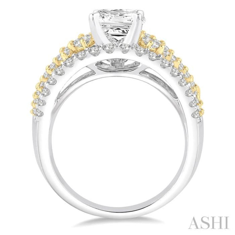 1 1/2 Ctw Diamond Semi-Mount Engagement Ring in 14K White and Yellow Gold
