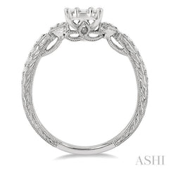 1/2 Ctw Carved Shank Fusion Baguette and Round Cut Diamond Engagement Ring in 14K White Gold