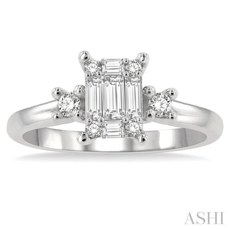 1/2 Ctw Fusion Baguette and Round Cut Diamond Engagement Ring in 14K White Gold