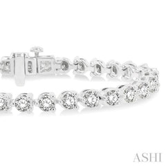 10 Ctw 3 Prong Round Cut Diamond Tennis Bracelet in 14K White Gold
