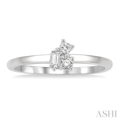 1/6 Ctw Petite Tri-Stone Scatter Princess, Baguette & Round Cut Diamond Fashion Ring in 10K White Gold