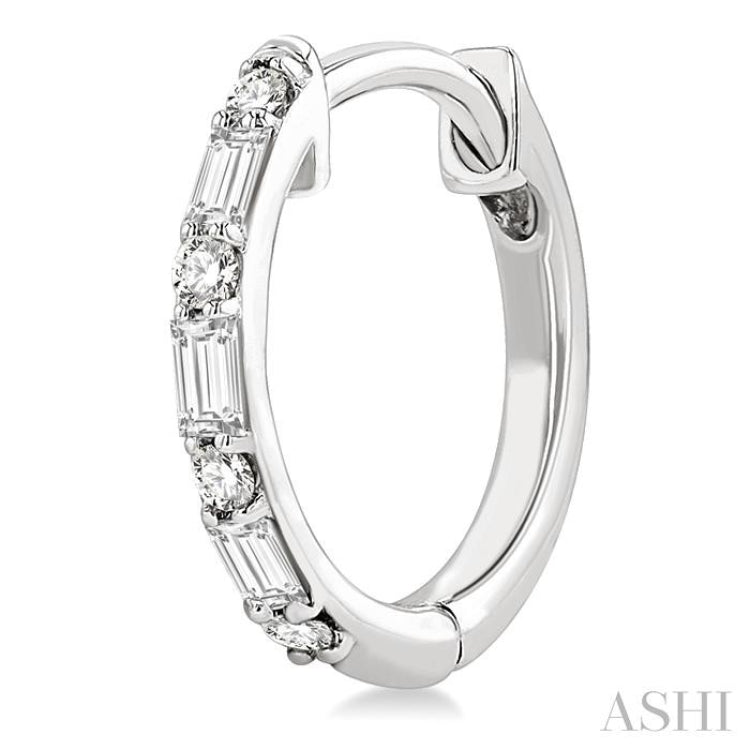 1/4 Ctw Petite Baguette and Round Cut Diamond Fashion Huggies in 10K White Gold