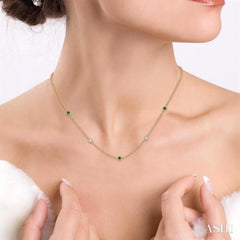 2.6 MM Emerald and 3/8 Ctw Round Cut Diamond Precious Station Necklace in 14K Yellow Gold