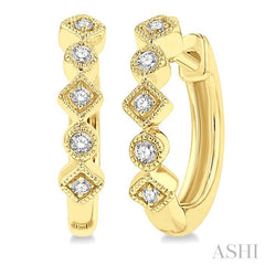 1/10 Ctw Circular & Rhombus Mount Round Cut Diamond Huggie Petite Earrings in 10K Yellow Gold