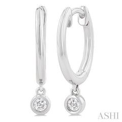 1/10 Ctw Petite Bezel Drop Round Cut Diamond Fashion Huggies in 10K White Gold