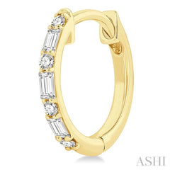1/4 Ctw Petite Baguette and Round Cut Diamond Fashion Huggies in 10K Yellow Gold