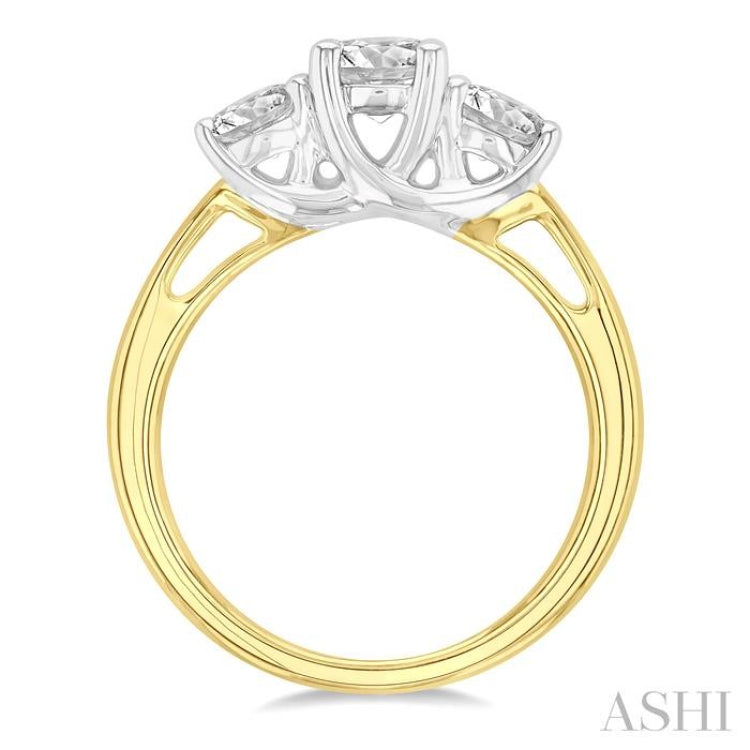 1 1/4 Ctw Round Cut Diamond Past Present & Future Engagement Ring in 14K Yellow & White Gold