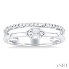 1/4 Ctw Marquise shape Twin Band Baguette and Round Cut Diamond Fusion Fashion Ring in 10K White Gold