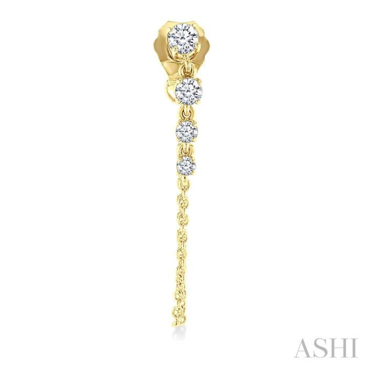 1/3 Ctw Journey Round Cut Diamond Fashion Long Chain Earring in 14K Yellow Gold
