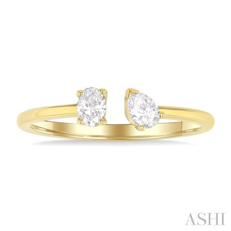 1/3 Ctw Toi Et Moi Oval and Pear Cut Diamond Open Fashion Ring in 14K Yellow Gold