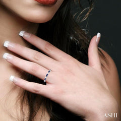 4X2 MM Baguette Cut Sapphire and 1/5 Ctw Art Deco Round Cut Diamond Precious Band in 14K White Gold
